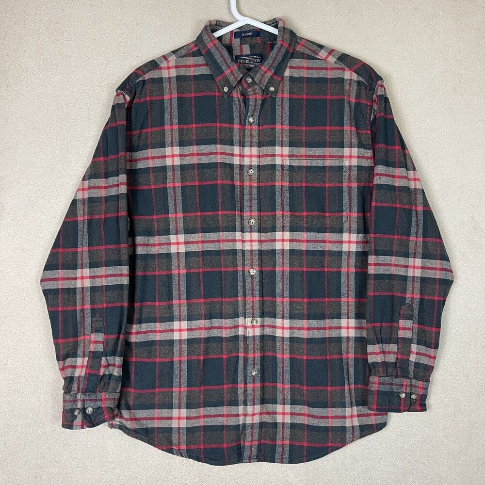 Pendleton Shirt Mens Large Black Red Gray Mason Plaid Casual Western Adult
